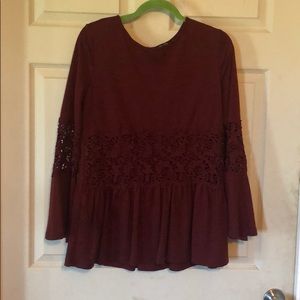 Maroon Tunic Top with a satin under lay.